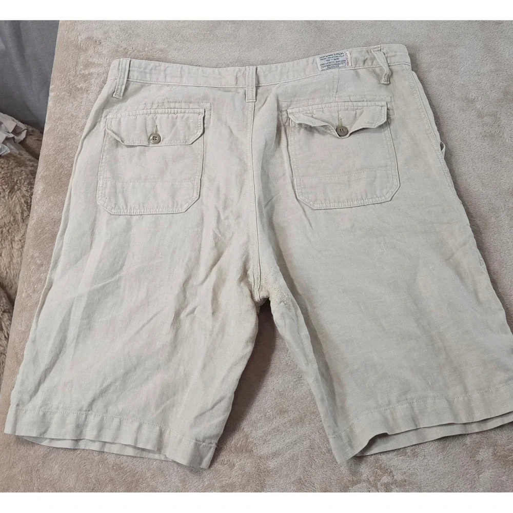 Lucky Brand originals shorts Mens 38 Beige 100% linen drawstring